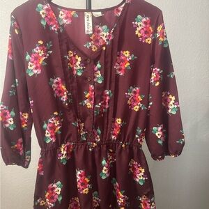 Mimi Chica Burgundy Floral V-Neck